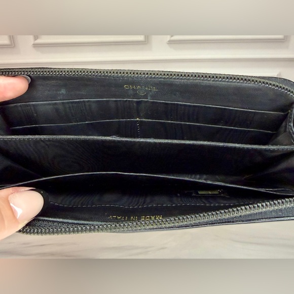 Chanel Black Caviar Leather Zip Around Long Wallet Gold CC Logo - Picture 8 of 10